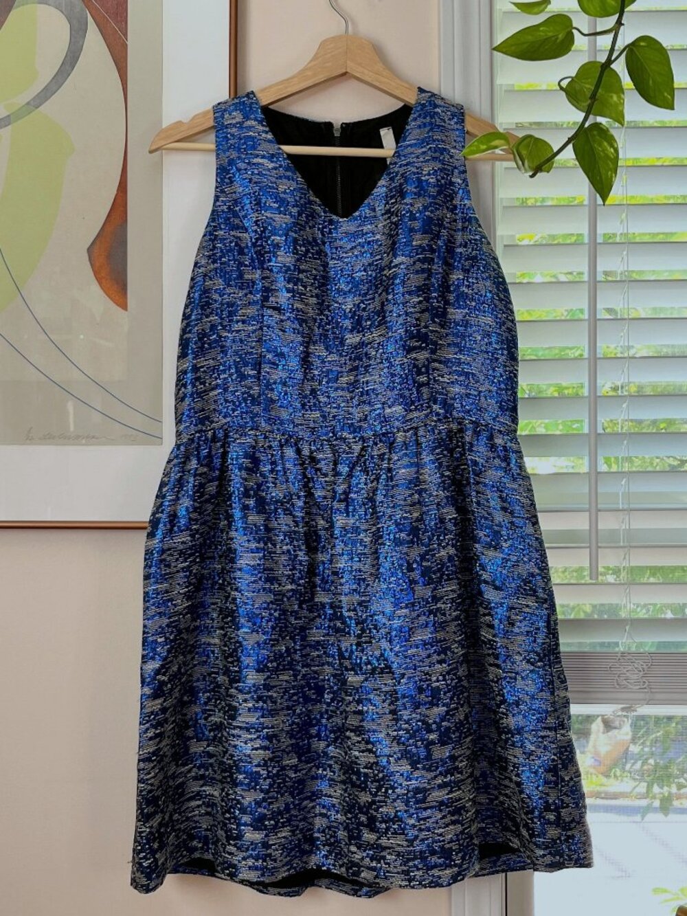 Kensie Blue Metallic Brocade Sleeveless Fit & Flare Cocktail Dress